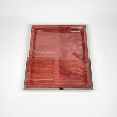 Marble Effect Acrylic & Frame Chrome Tray Centerpiece, Italy, 1970s-LYQ-1171450