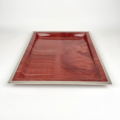 Marble Effect Acrylic & Frame Chrome Tray Centerpiece, Italy, 1970s-LYQ-1171450