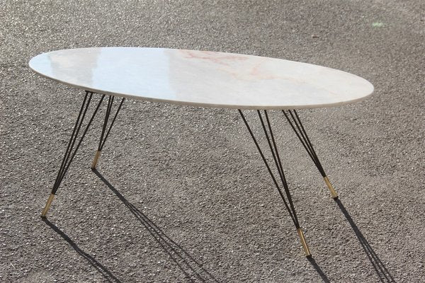 Marble, Metal, and Brass Coffee Table, 1950s-EH-563805