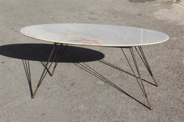 Marble, Metal, and Brass Coffee Table, 1950s-EH-563805