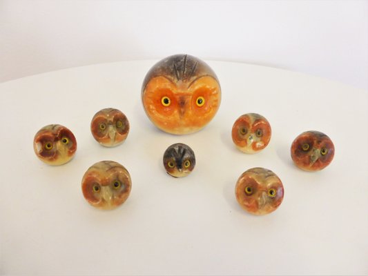 Marble Owls, 1970s, Set of 8-KNM-946496