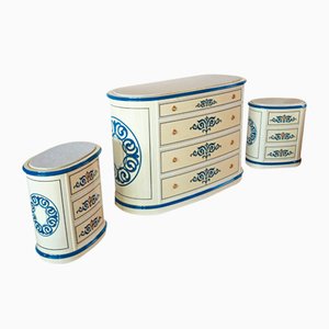 Marble Top Oval Dresser & Bedside Tables, Set of 3-IYX-1186414