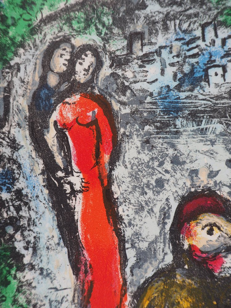 Marc Chagall, Couple and Artist in Front of Saint Jeannet, 1972, Original Lithograph