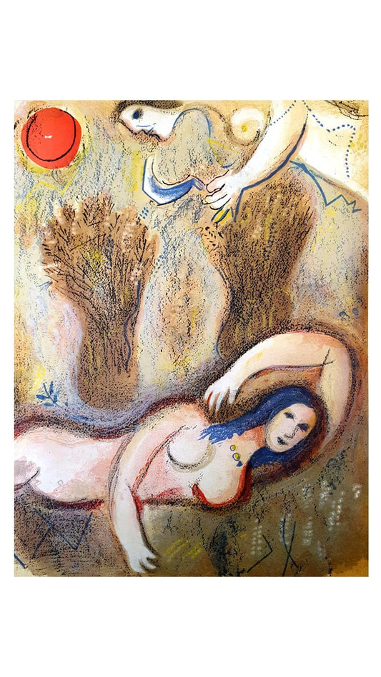 Marc Chagall - The Bible - Boaz wakes up and sees Ruth - Original Lithograph 1960