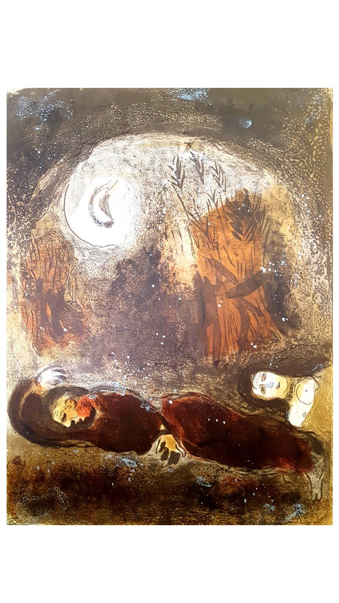 Marc Chagall - The Bible - Ruth at the feet of Boaz - Original Lithograph 1960