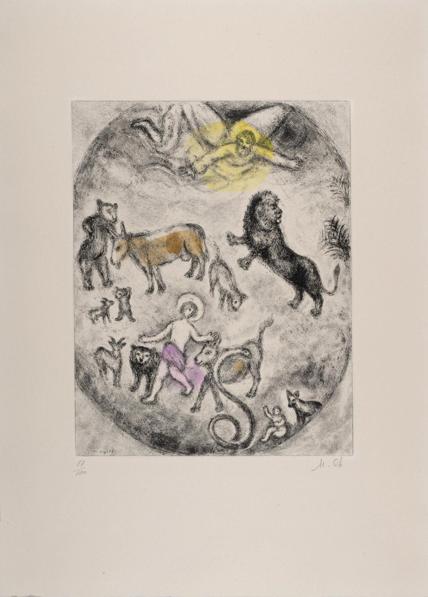 Marc Chagall, The Reconciliation of All the Creatures (Isaiah 11: 5-9), 1958, Original Etching