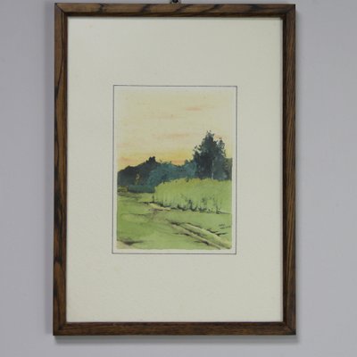 Marc Van Schil, Landscape, 1960s, Watercolor, Framed-NE-1371873