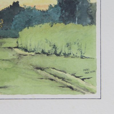 Marc Van Schil, Landscape, 1960s, Watercolor, Framed-NE-1371873