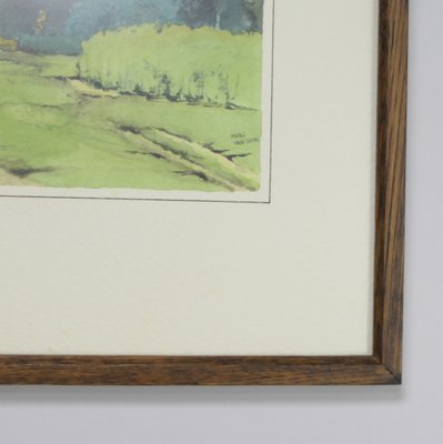 Marc Van Schil, Landscape, 1960s, Watercolor, Framed-NE-1371873