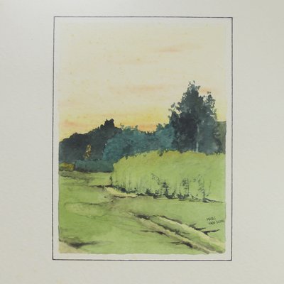 Marc Van Schil, Landscape, 1960s, Watercolor, Framed-NE-1371873