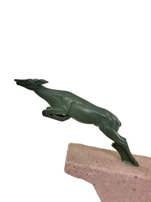 Marcel Bouraine / Demarco, Art Deco Hunting Atlanta or Diana Figure with Antelope, 1920s, Metal on Stone Base-SAK-1820011