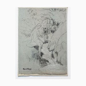 Marcel Mangin 1, Girl in the Woods, Drawing in Pencil on Paper, 20th Century-ZCI-1760480