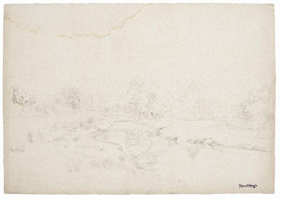 Marcel Mangin, Landscape, Pencil on Paper, Mid-20th Century-ZCI-871693