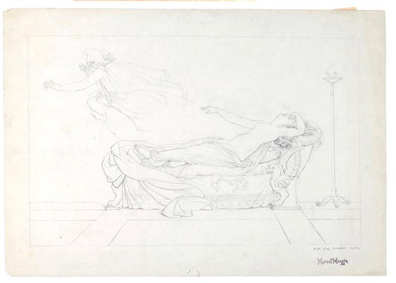 Marcel Mangin, Naked Woman Lying Stretching Out Her Hand, Pencil, 19th Century-ZCI-874848