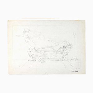 Marcel Mangin, Naked Woman Lying Stretching Out Her Hand, Pencil, 19th Century-ZCI-874848