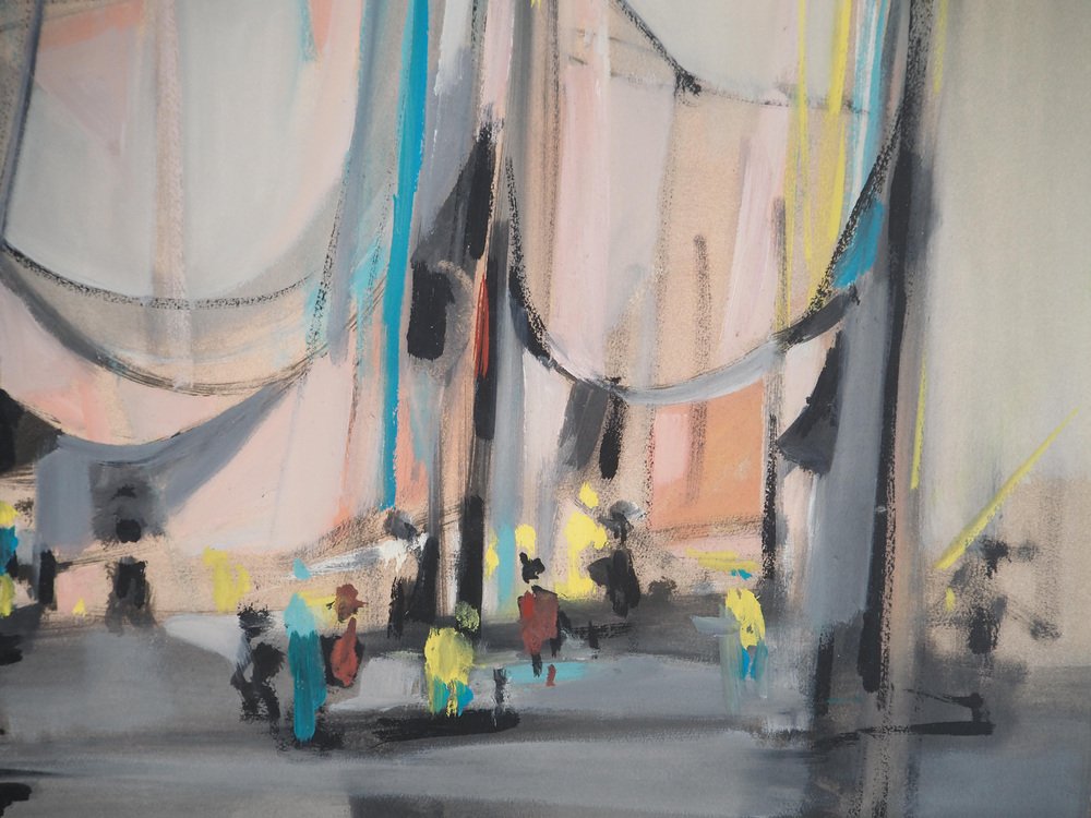 Marcel Mouly, Sailboats in the Early Morning, 1955, Original Watercolour