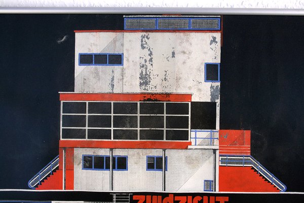 Marcel Seger, Art Deco Bauhaus Villa Blueprint and Drawing, 1932, Charcoal & Pastel on Paper, Set of 2-GUT-2034595