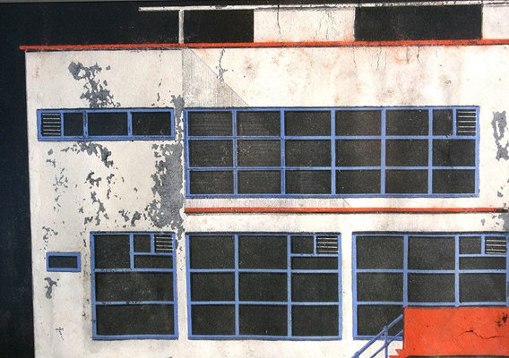 Marcel Seger, Art Deco Bauhaus Villa Blueprint and Drawing, 1932, Charcoal & Pastel on Paper, Set of 2-GUT-2034595