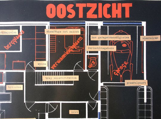 Marcel Seger, Art Deco Bauhaus Villa Blueprint and Drawing, 1932, Charcoal & Pastel on Paper, Set of 2-GUT-2034595