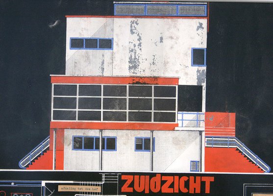 Marcel Seger, Art Deco Bauhaus Villa Blueprint and Drawing, 1932, Charcoal & Pastel on Paper, Set of 2-GUT-2034595