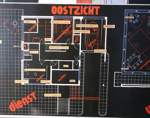 Marcel Seger, Art Deco Bauhaus Villa Blueprint and Drawing, 1932, Charcoal & Pastel on Paper, Set of 2-GUT-2034595