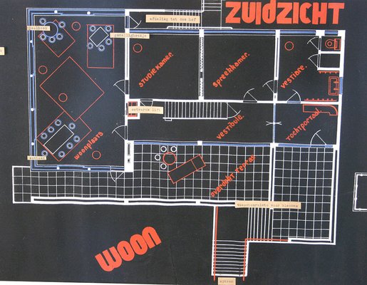 Marcel Seger, Art Deco Bauhaus Villa Blueprint and Drawing, 1932, Charcoal & Pastel on Paper, Set of 2-GUT-2034595