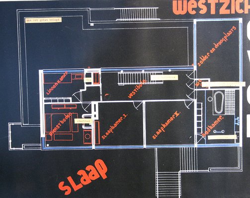 Marcel Seger, Art Deco Bauhaus Villa Blueprint and Drawing, 1932, Charcoal & Pastel on Paper, Set of 2-GUT-2034595