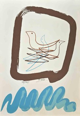 Marcello Pirro, Pigeons, Lithograph, 1970s-ZCI-2029142