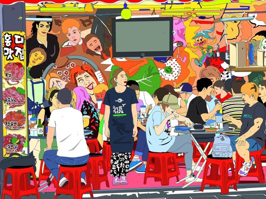 Marco Santaniello, Eating in Hongik University Area, 2024, Digital Art on Canvas-CHG-2034311