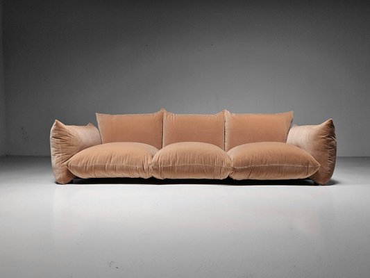 Marenco Three-Seater Sofa in Peach Pink Cotton Velvet by Mario Marenco for Arflex, 1970s-UJI-2026594