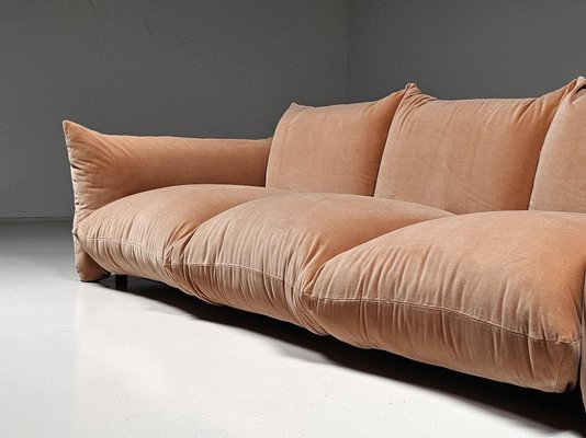 Marenco Three-Seater Sofa in Peach Pink Cotton Velvet by Mario Marenco for Arflex, 1970s-UJI-2026594