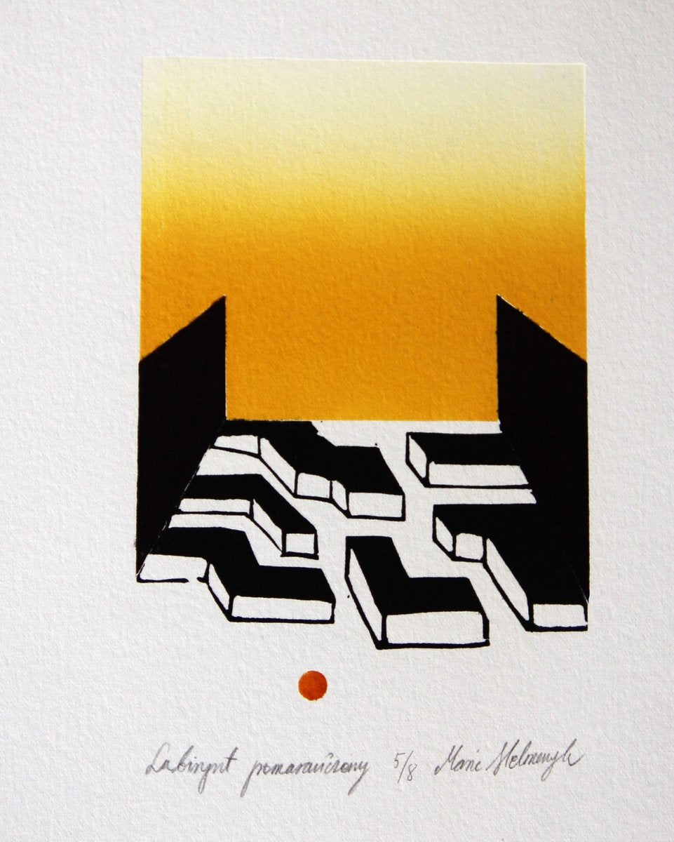 Maria Stelmaszczyk, An Orange Labyrinth, Linocut on Paper, 2009