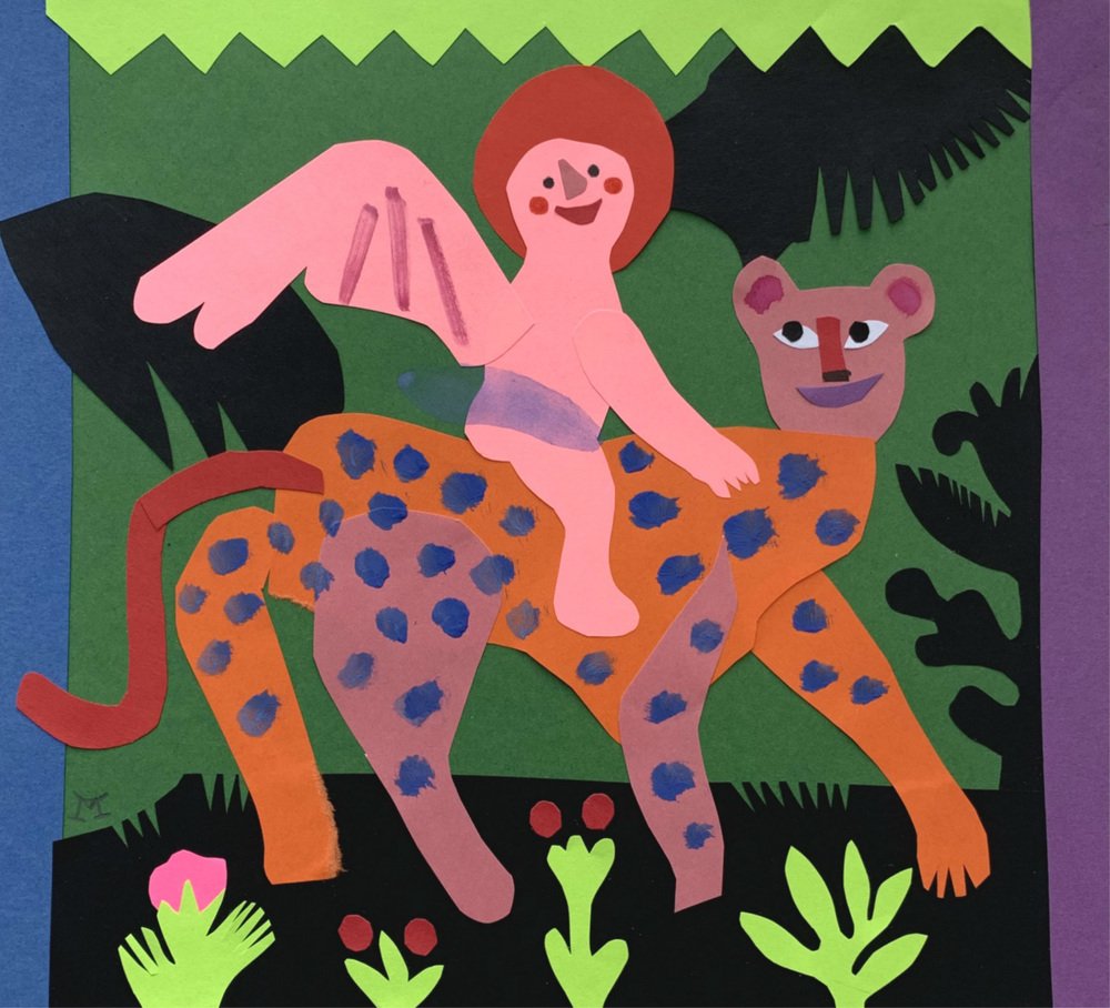 Marianna Oklejak, A Leopard and a Putto, 2020, Collage on Paper