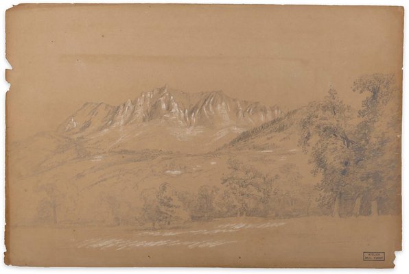 Marie Hector Yvert, Alpine Landscape, Original Pencil & Chalk Drawing, 19th Century-ZCI-1758874