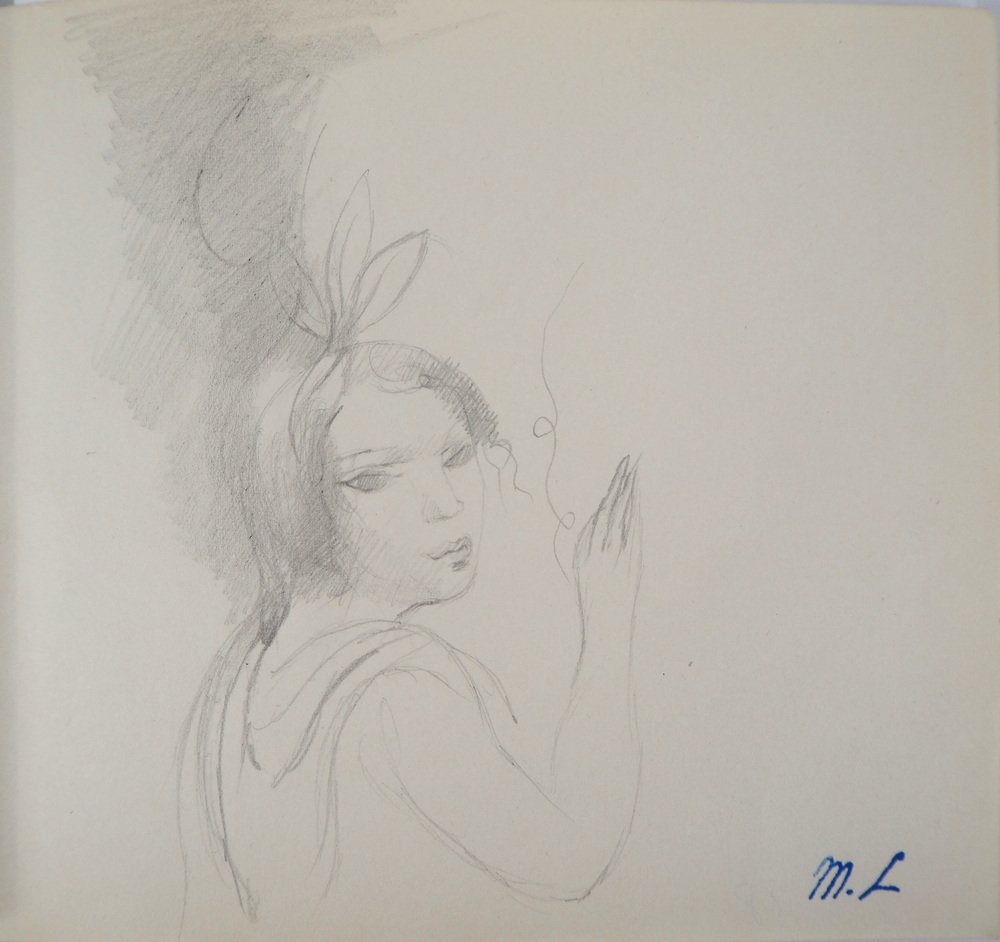 Marie Laurencin, Girl with a Bow, Original Pencil Drawing