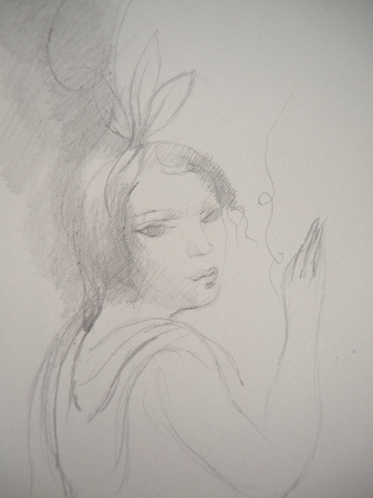 Marie Laurencin, Girl with a Bow, Original Pencil Drawing