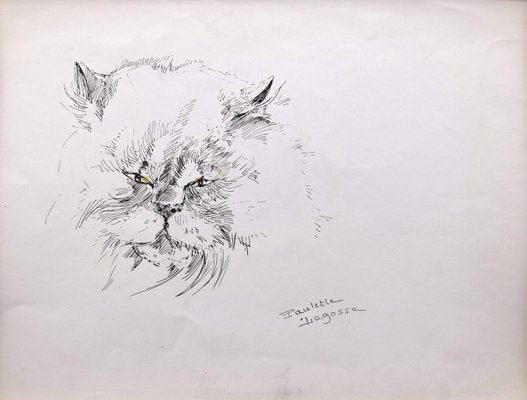 Marie Paulette Lagosse, The Cat, Pen on Paper, 1970s-ZCI-822922