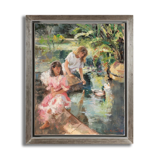 Marie Vandermeulen, Two Girls at the Duck Pond, 1980s, Oil on Canvas