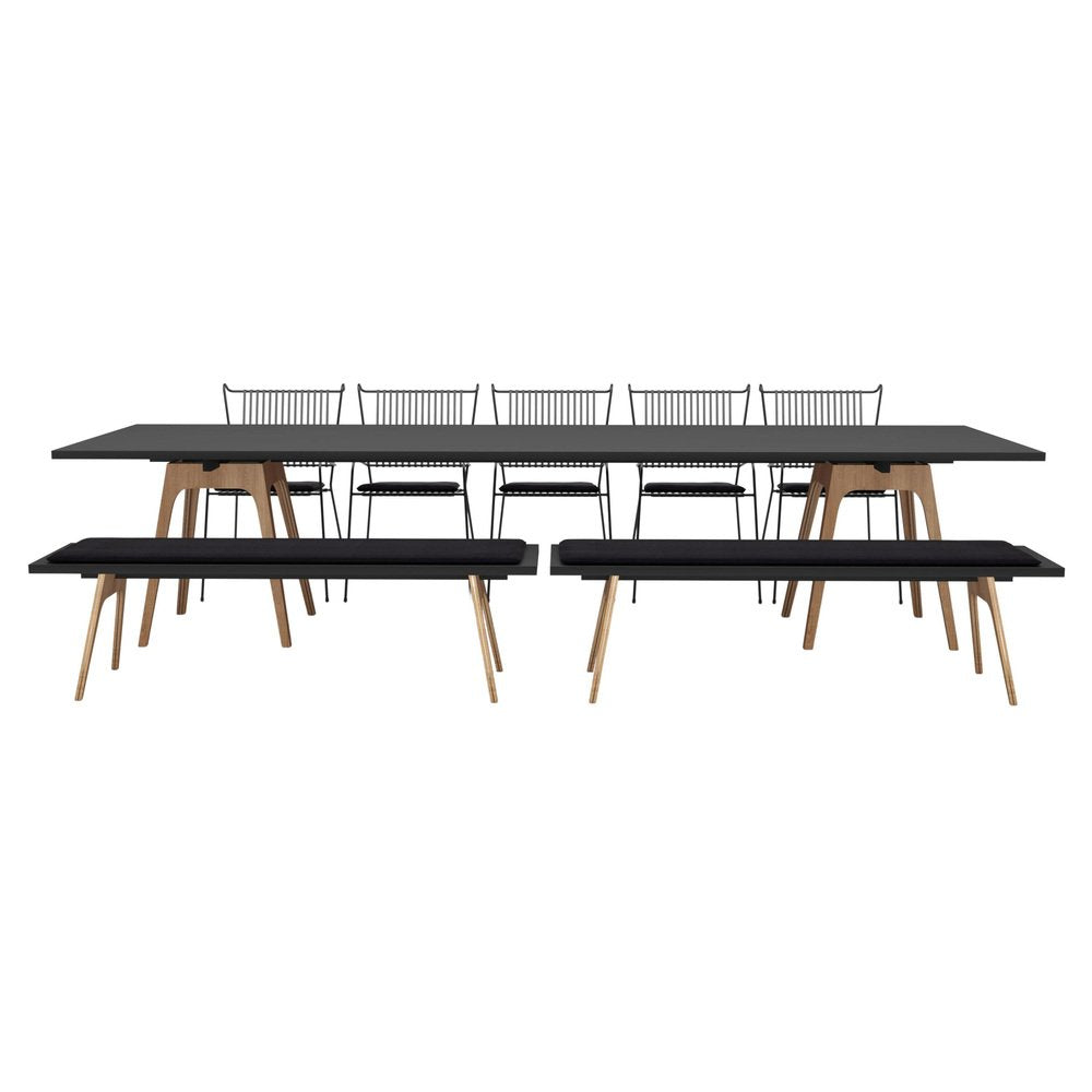 Marina Black Dining Table with Benches and Capri Chairs by Cools Collection, Set of 8