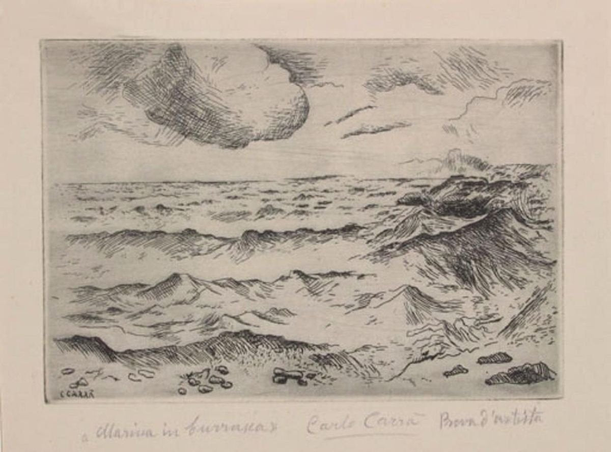 Marina in Burrasca - Original Etching by Carlo Carrà - 1924 1924