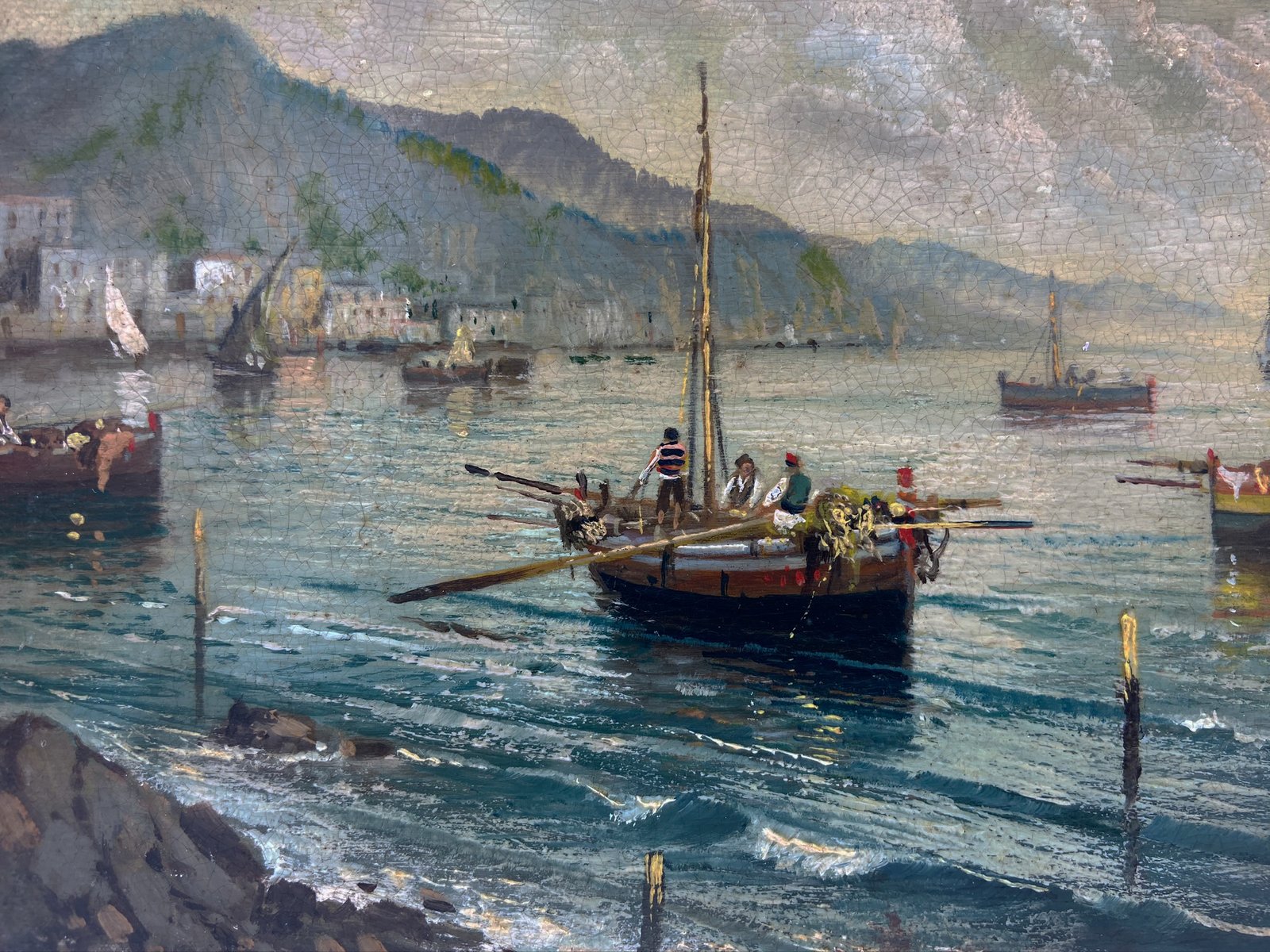 Marina, Posillipo School, Oil on Board