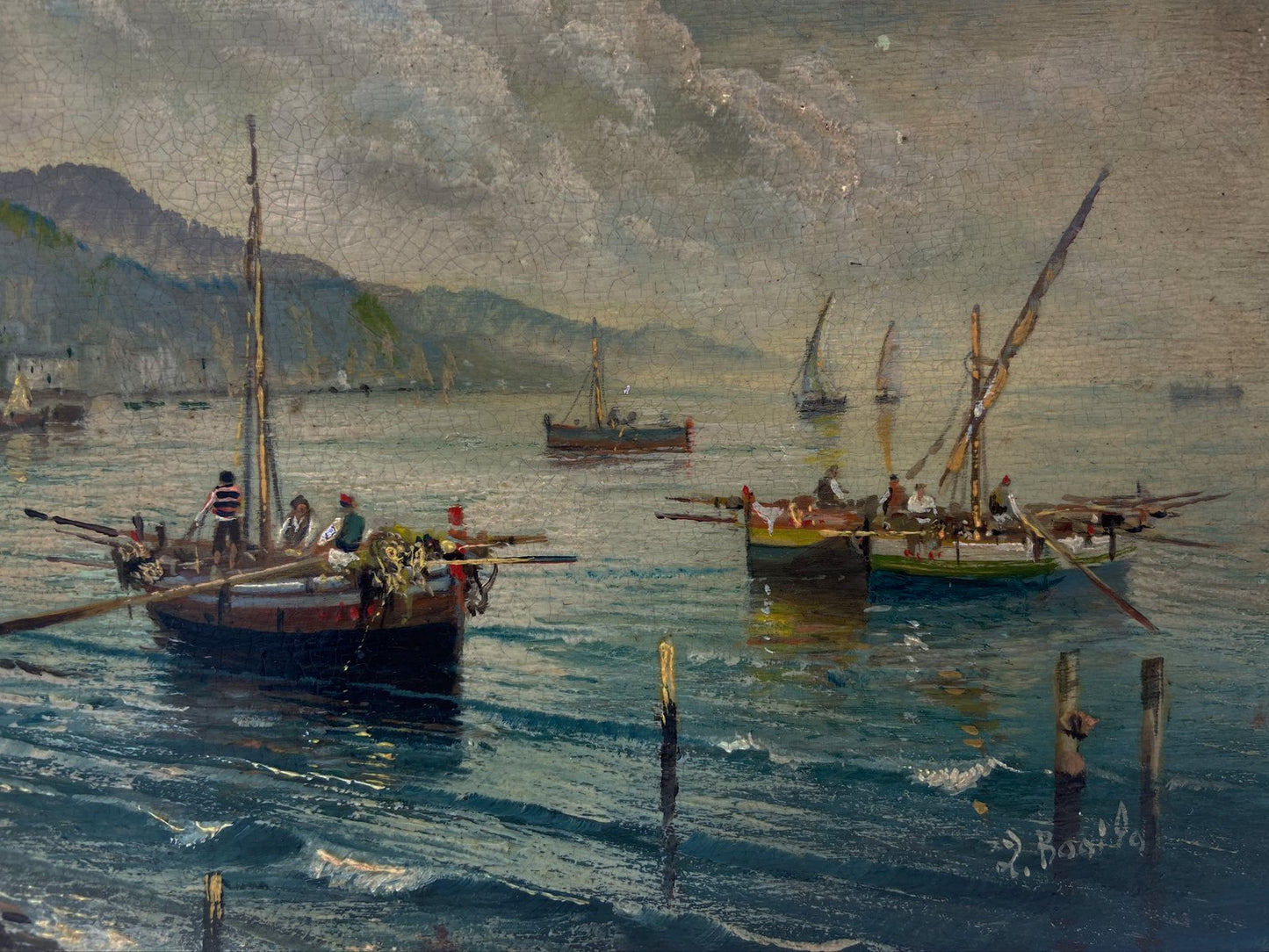 Marina, Posillipo School, Oil on Board