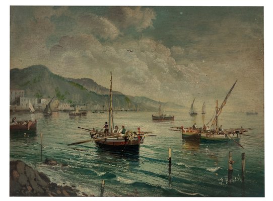 Marina, Posillipo School, Oil on Board-YUW-919759