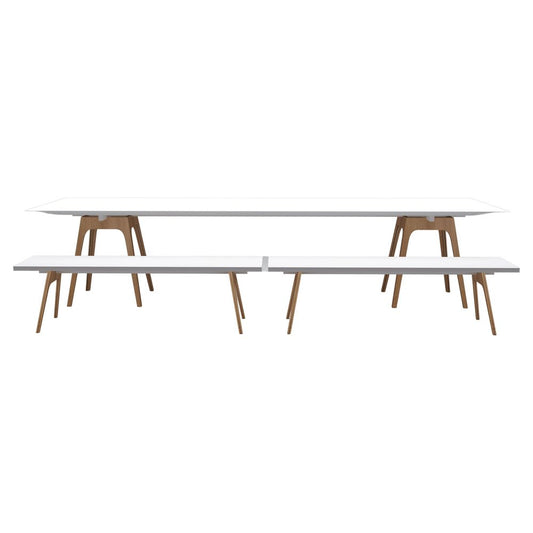 Marina White Dining Table and Benches by Cools Collection, Set of 3