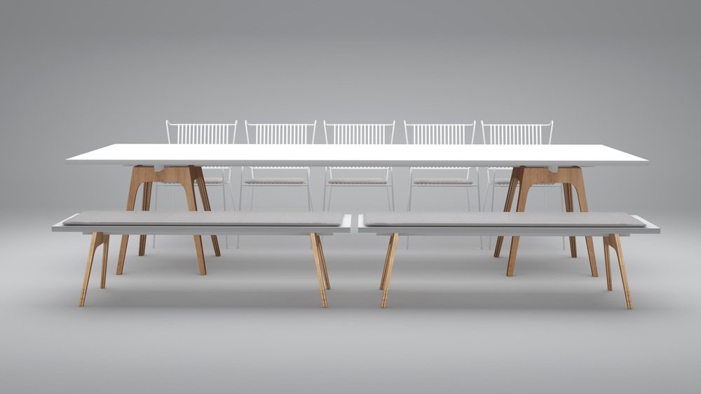 Marina White Dining Table and Benches by Cools Collection, Set of 3