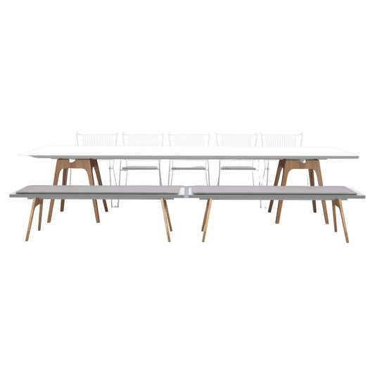 Marina White Dining Table with Benches and Capri Chairs by Cools Collection, Set of 8