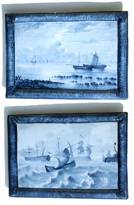 Marine Landscape Ceramic Tiles by Emile Gallé, Set of 2-KGD-754210