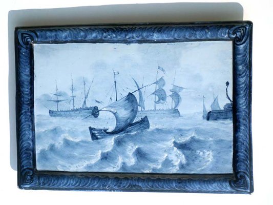 Marine Landscape Ceramic Tiles by Emile Gallé, Set of 2-KGD-754210