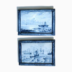 Marine Landscape Ceramic Tiles by Emile Gallé, Set of 2-KGD-754210