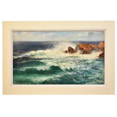 Marine Painting, Waves and Rock Painting, 20th-Century-YVI-868265